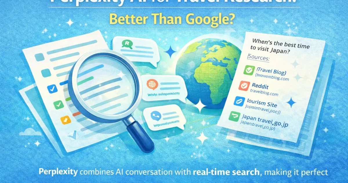 Perplexity AI travel research interface with sourced recommendations