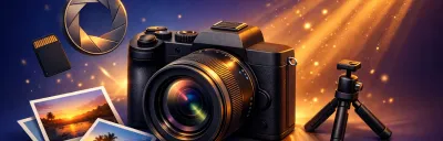 Illustration showing photography fundamentals and camera gear for beginners