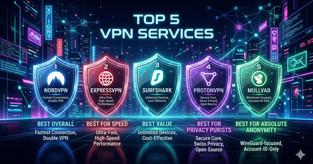 Logos and shields representing the top VPN providers of 2026.